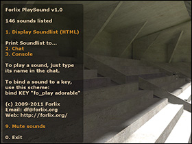 The PlaySound menu as displayed to a player